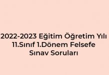 2022-2023 Eğitim Öğretim Yılı 11. Sınıf Felsefe Sınav Soruları
