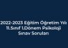 2022-2023 Eğitim Öğretim Yılı 11. Sınıf Psikoloji Dersi Sınav Soruları