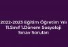 2022-2023 Eğitim Öğretim Yılı 11. Sınıf Sosyoloji Dersi Sınav Soruları