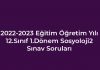 2022-2023 Eğitim Öğretim Yılı 12. Sınıf Sosyoloji2 Dersi Sınav Soruları